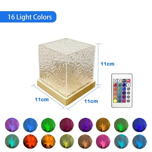 Dynamic Rotating Water Ripple Projector Night Light 16 Colors Flame Crystal Lamp for Living Room Study Bedroom Dynamic Rotating