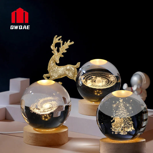 Crystal Ball Decoration 2024 Astronomy Solar System Planets Saturn Moon Astronaut LED Balls Home Snow Glass Globe Decorations